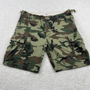 Obey Mens Woodland Camo Cargo Shorts Green Brown Size 38 Adjustable Waist Cotton